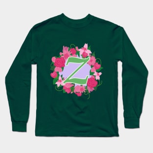 Monogram Z, Personalized Floral InitiaI Long Sleeve T-Shirt